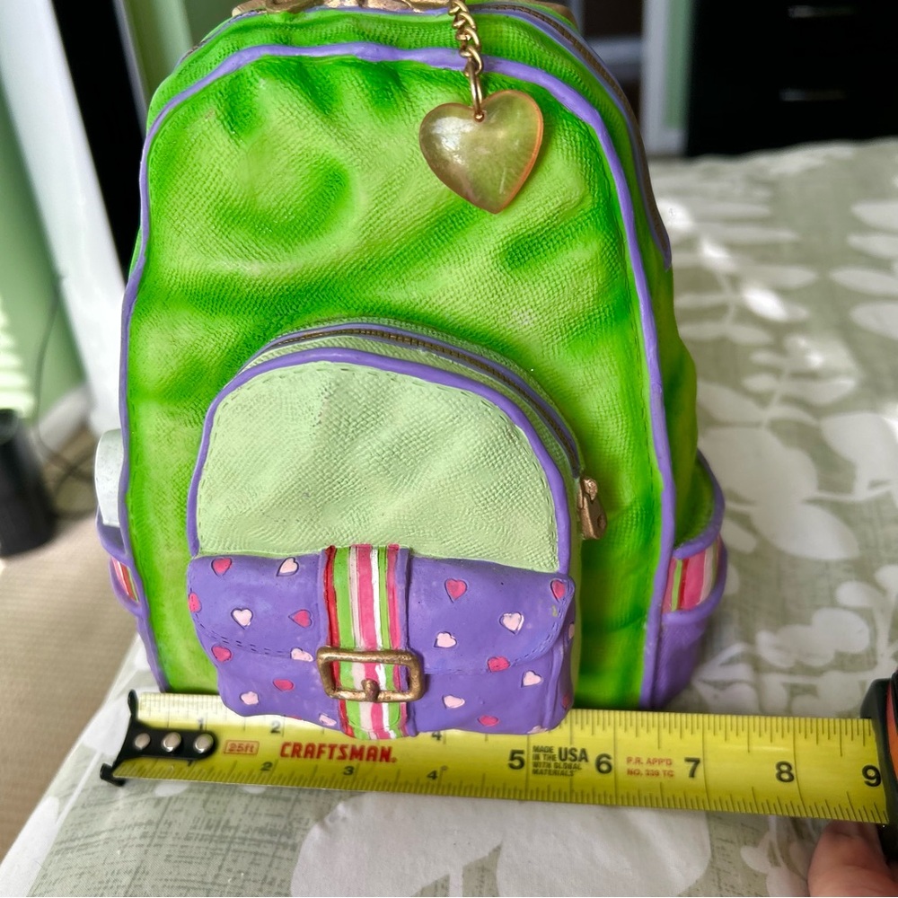 Handmade Vibrant Green & Purple Rustic 3D Textured Backpack Bag Piggy Bank - Picture 11 of 11
